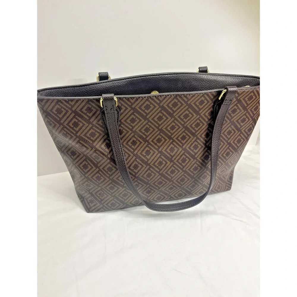 Brown Shoulder Tote Bag Womens Classic Everyday Designer Gold Accent Liz Claibor